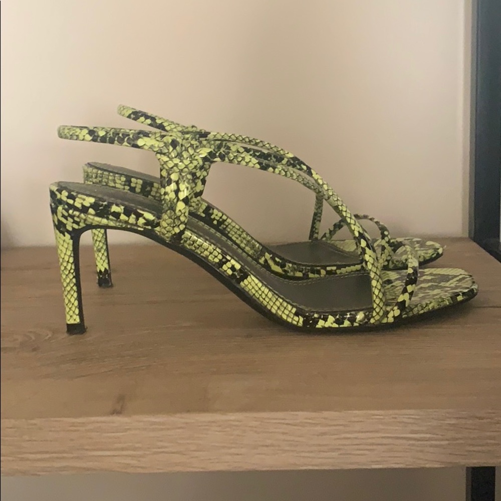 Neon snakeskin heels